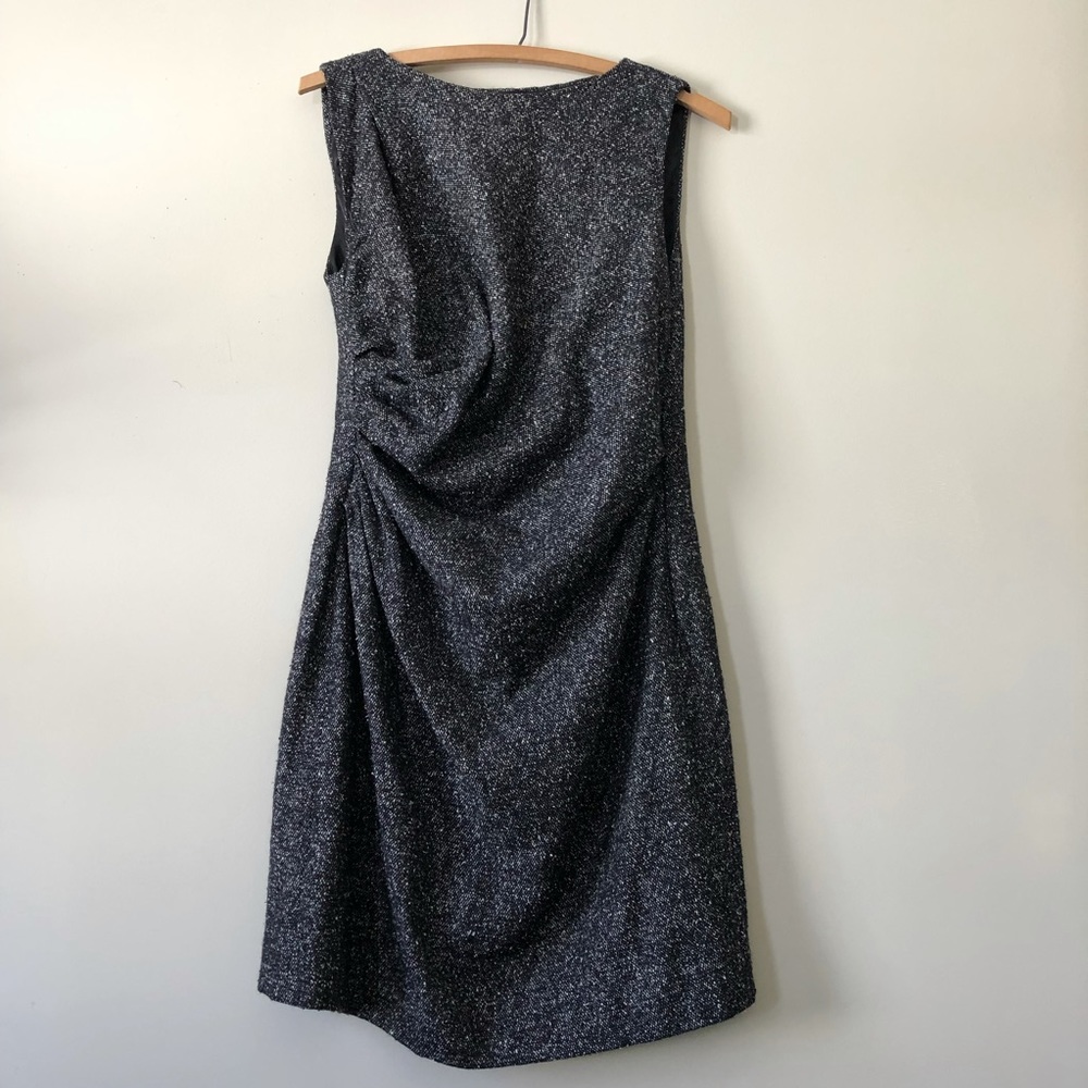 Valentino Dress Sheath Tweed Black Sleeveless Rouched Work Silk Wool US 10